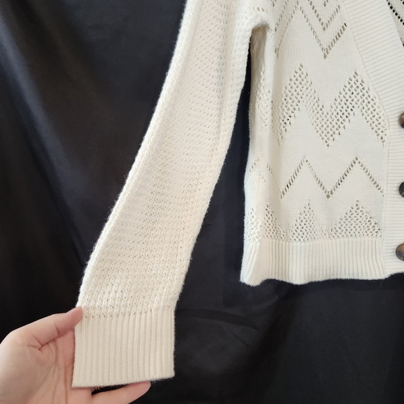 Marled Womens Ivory Cardigan Size M Geo Pattern Open Knit Spring Quiet Luxury - Picture 8 of 8